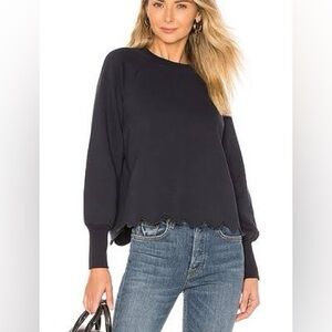Frame Scallop Hem Puff Sleeve Sweatshirt